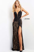 Jovani 05850 Black Lace Plunging Neck Evening Gown