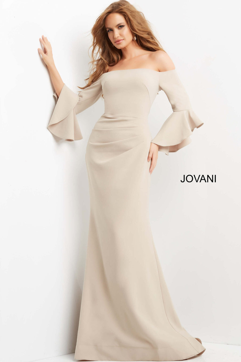 Jovani 07065 Champagne Crepe Mermaid Mother of the Bride Dress