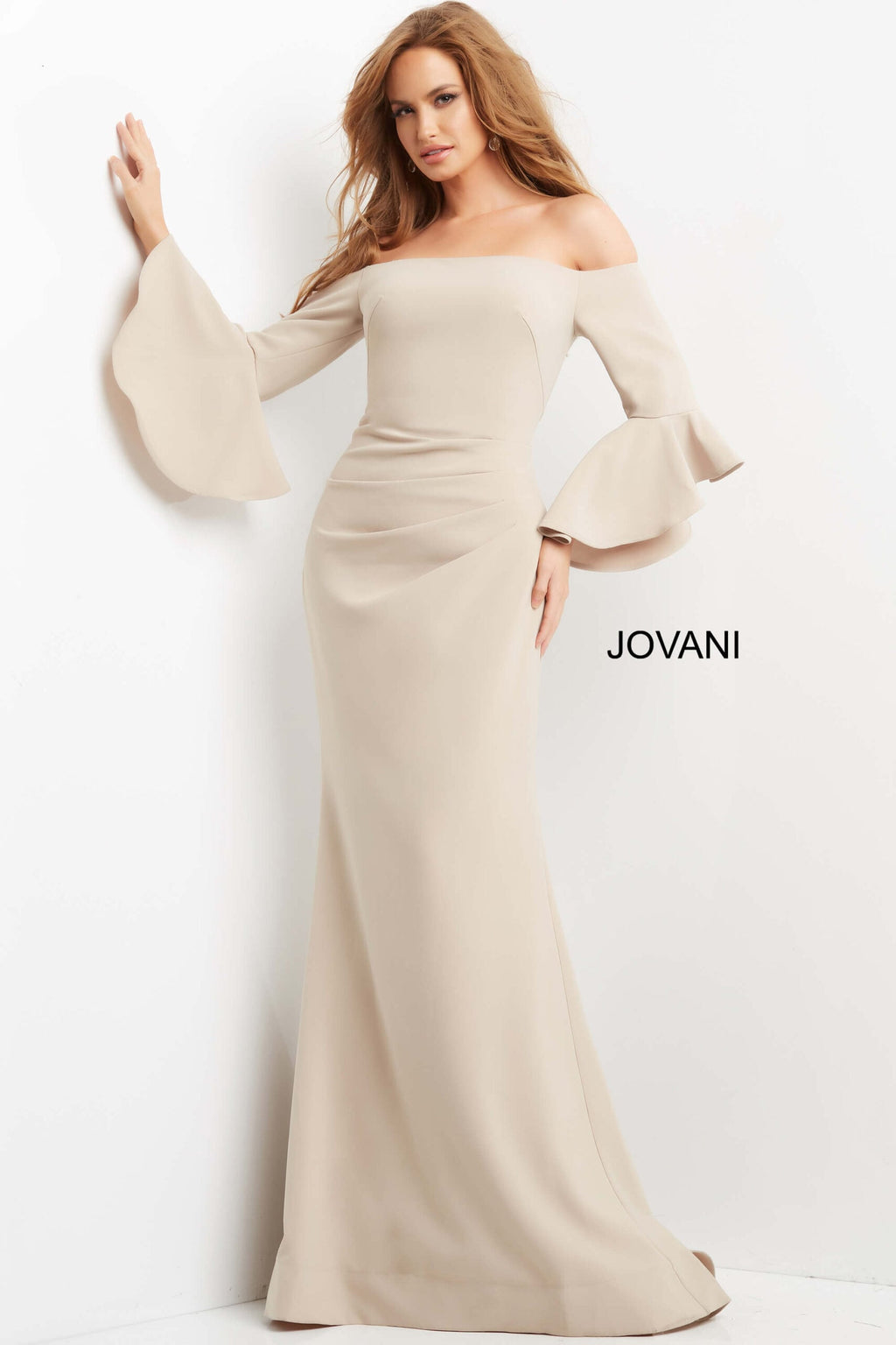 Jovani 07065 Champagne Crepe Mermaid Mother of the Bride Dress