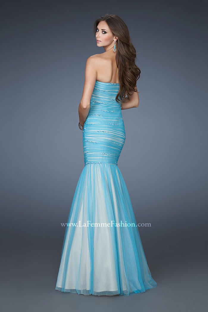 La Femme 18372 Blue/Nude Trumpet Evening Gown