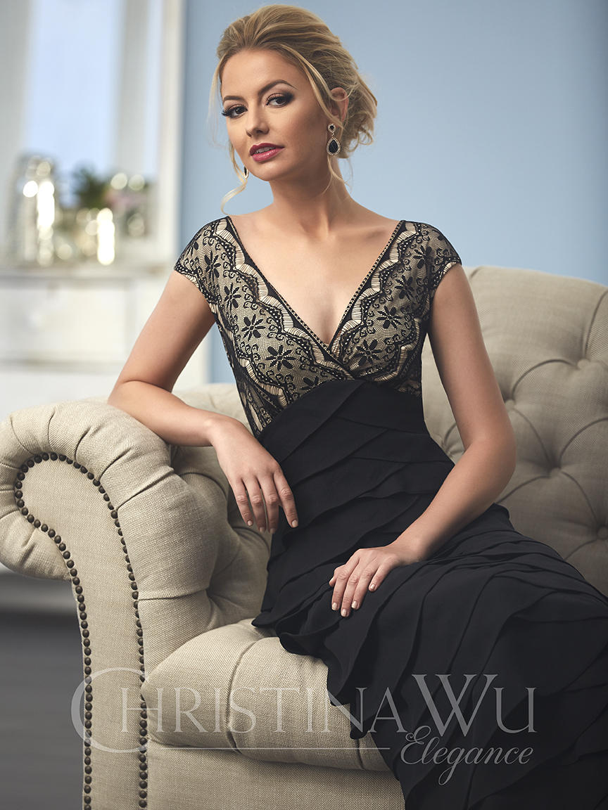 Christina Wu Elegance 20241 Wine/Nude A-Line Mother of the Bride Dress