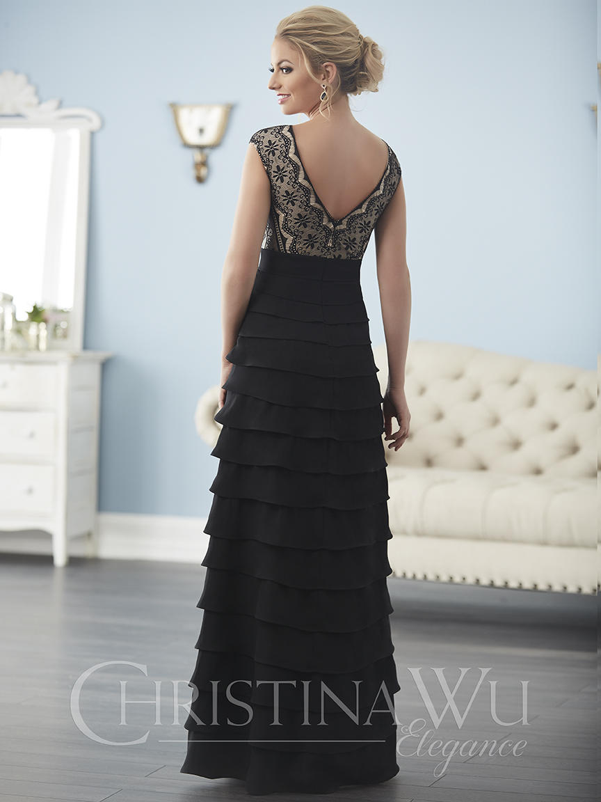 Christina Wu Elegance 20241 Wine/Nude A-Line Mother of the Bride Dress