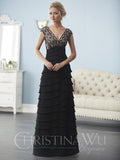 Christina Wu Elegance 20241 Wine/Nude A-Line Mother of the Bride Dress