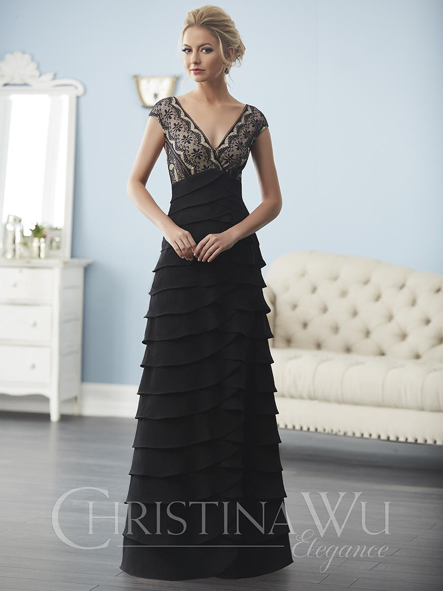 Christina Wu Elegance 20241 Wine/Nude A-Line Mother of the Bride Dress