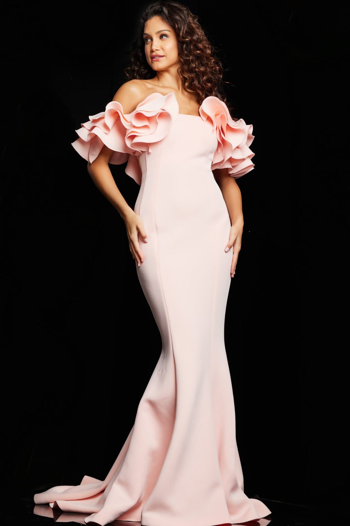 Jovani 24280 Blush Off the Shoulder Sheath Evening Gown