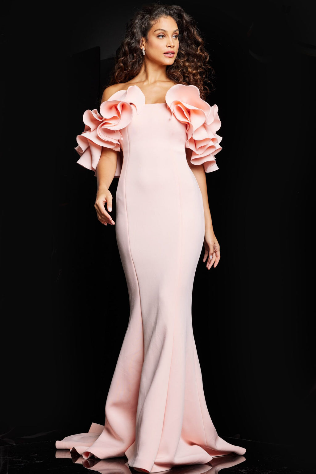 Jovani 24280 Blush Off the Shoulder Sheath Evening Gown