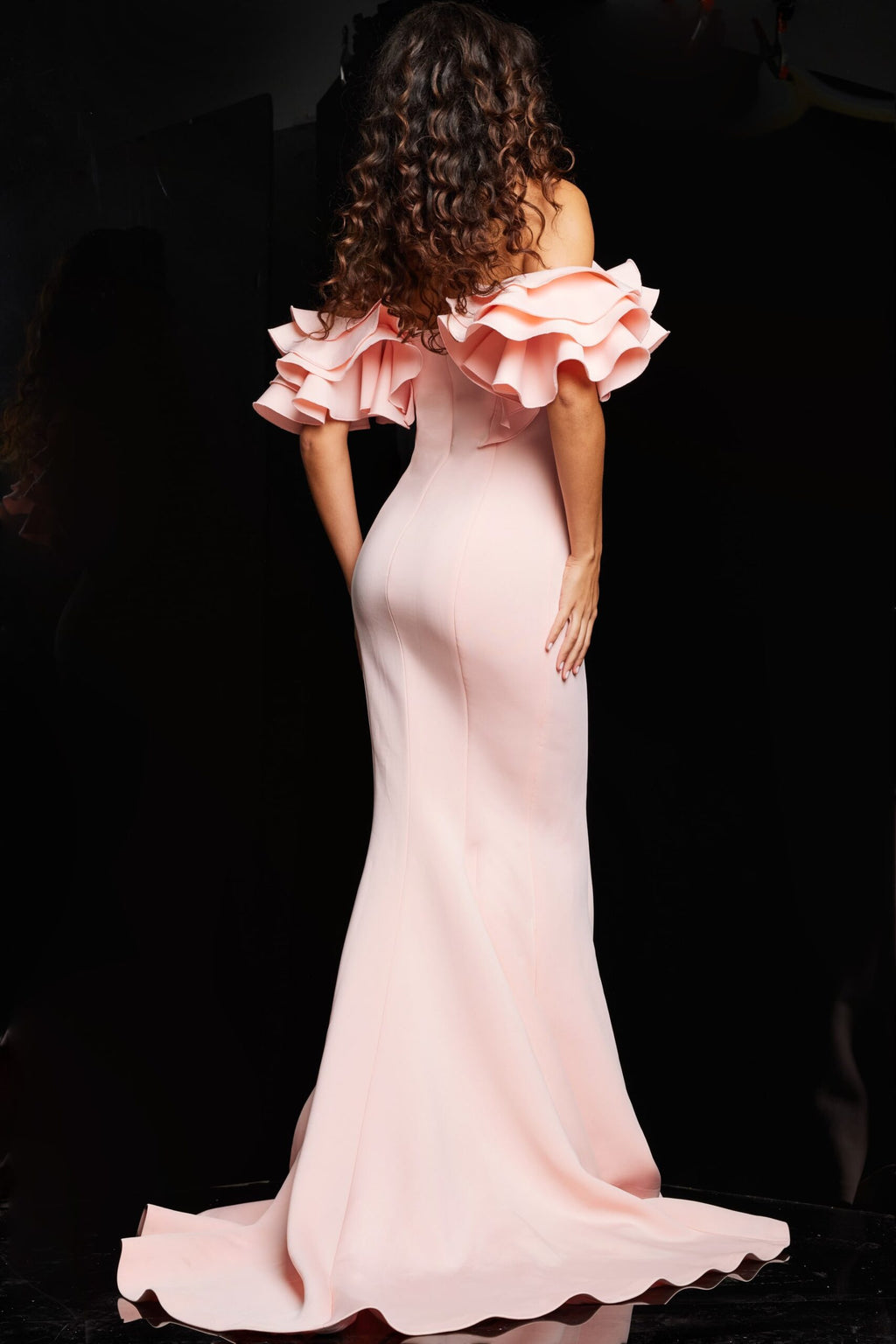 Jovani 24280 Blush Off the Shoulder Sheath Evening Gown