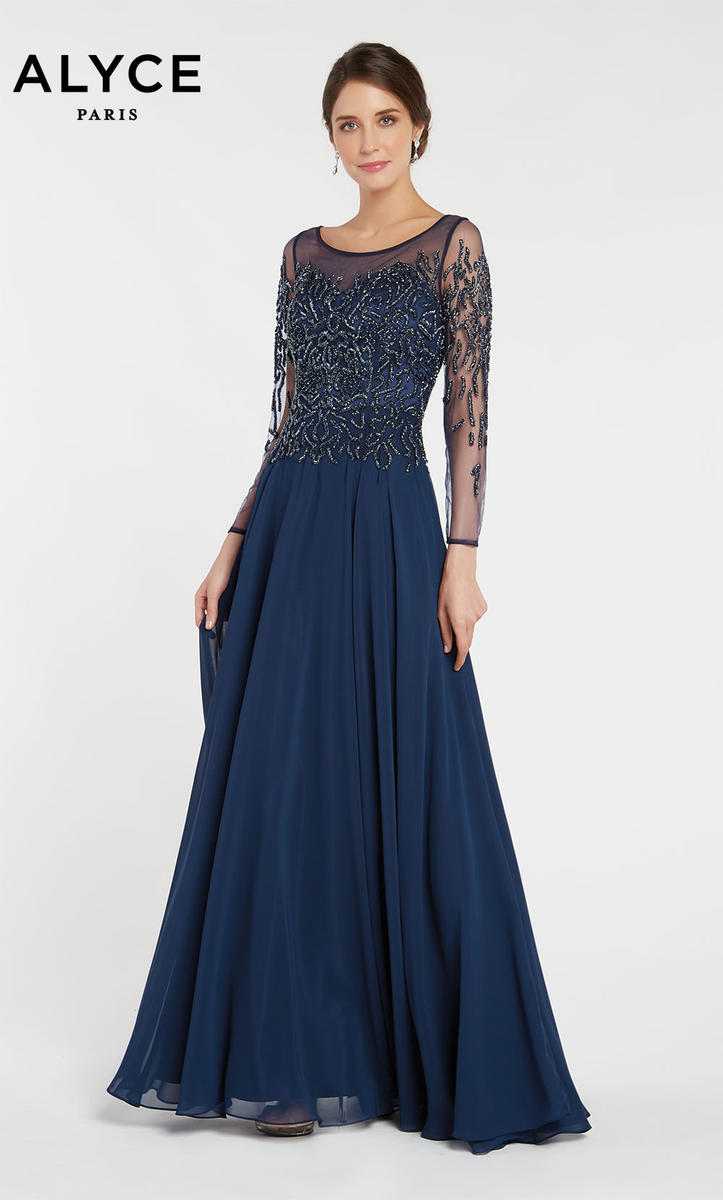 Alyce Black Label 27244 Navy Chiffon Mother of the Bride Dress