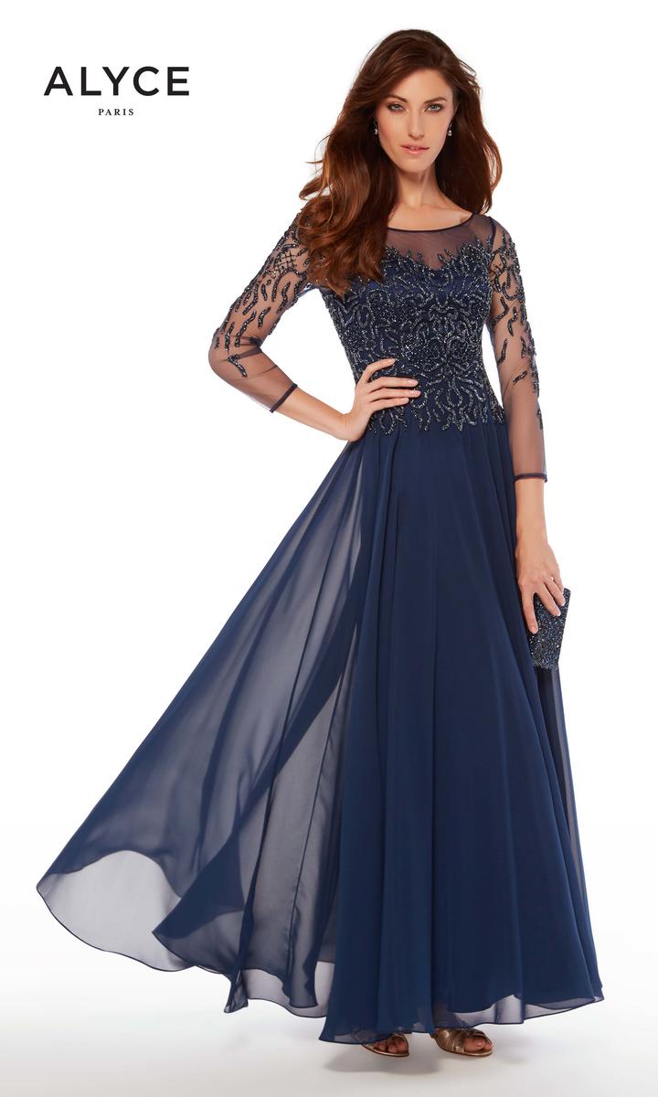 Alyce Black Label 27244 Navy Chiffon Mother of the Bride Dress