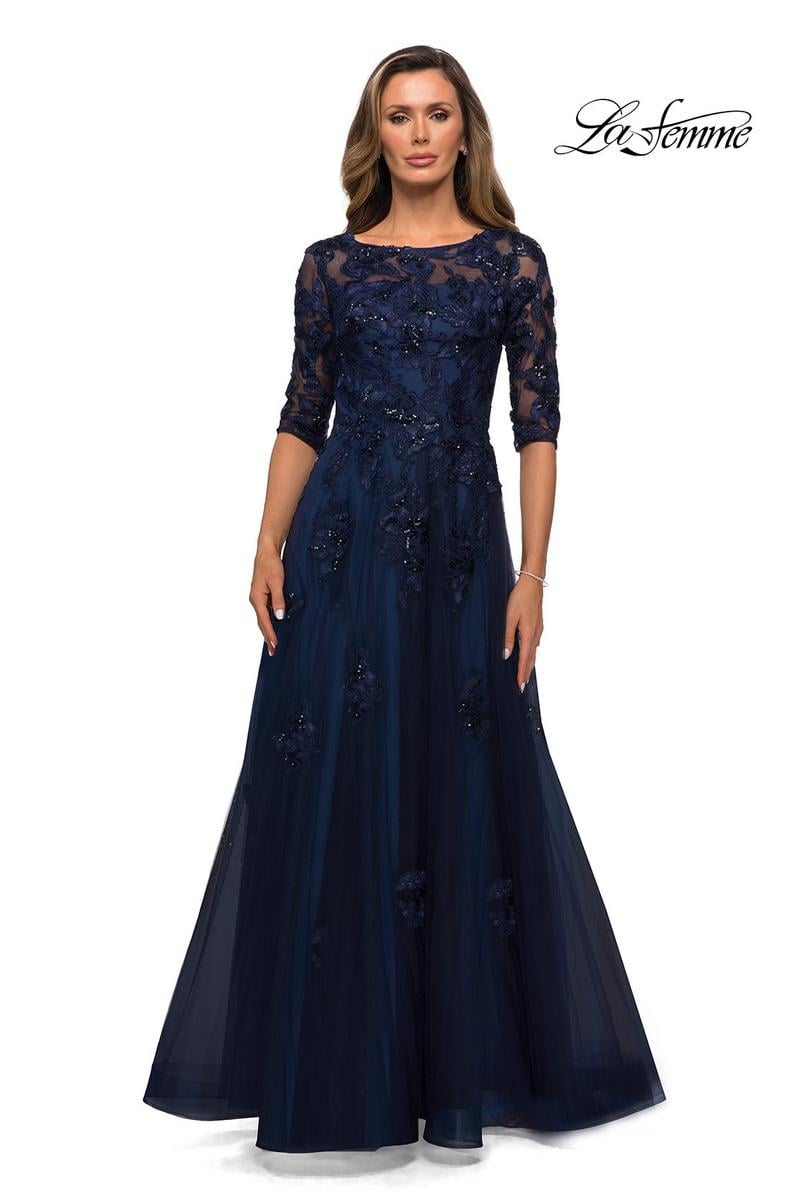 La Femme 27922 Navy A-Line Mother of the Bride Dress
