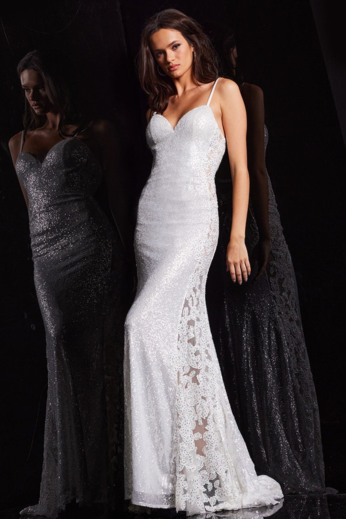 Jovani 37648 Black Light blue Spaghetti Strap Sheath Prom Dress