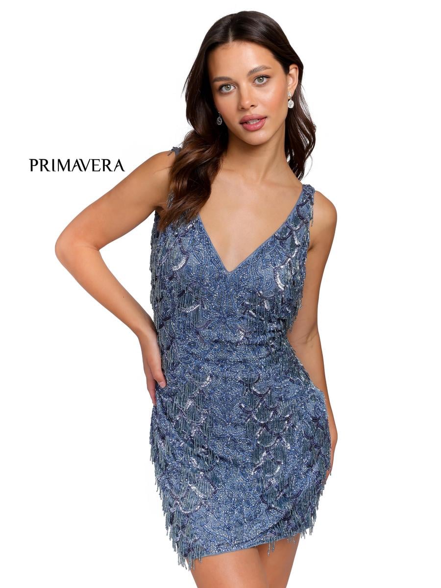 Primavera Couture 3818 Nude Silver Homecoming Dress