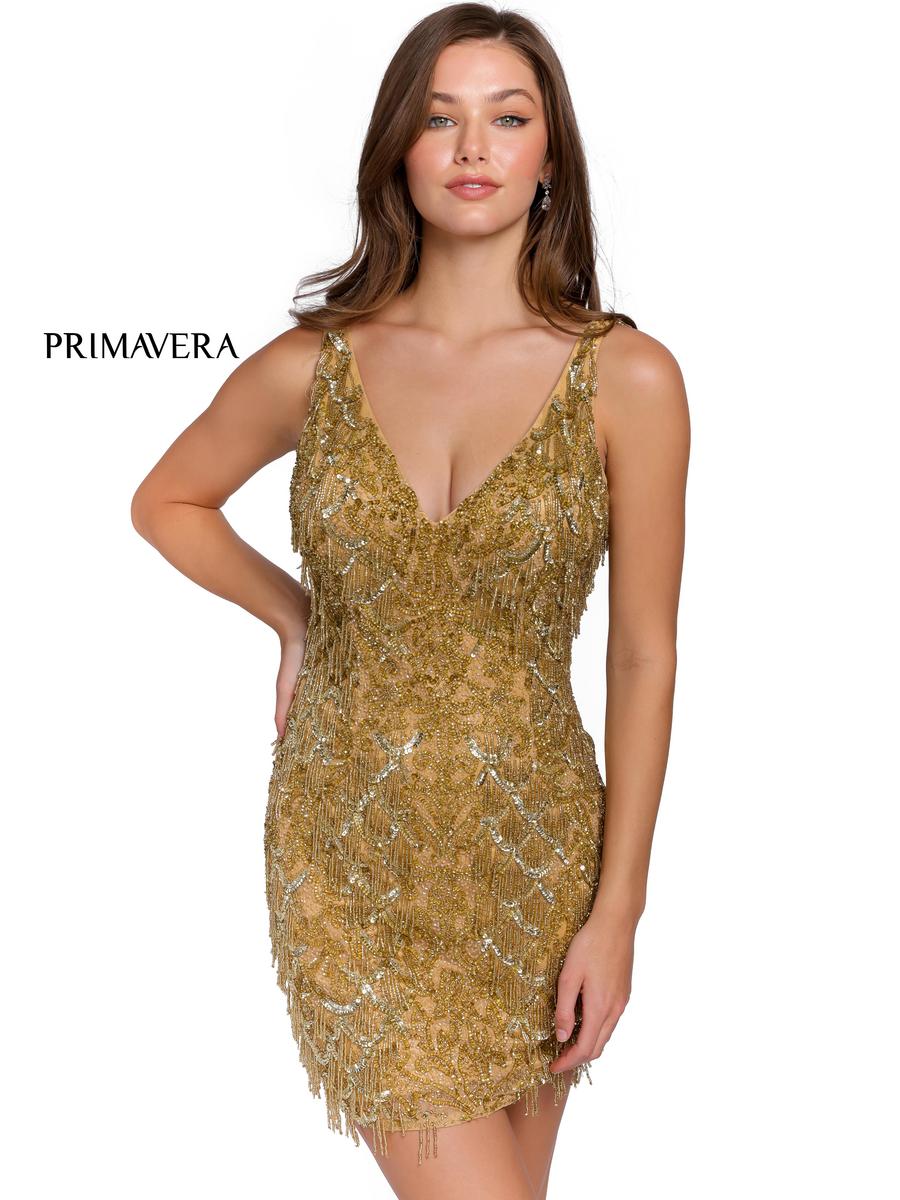 Primavera Couture 3818 Nude Silver Homecoming Dress