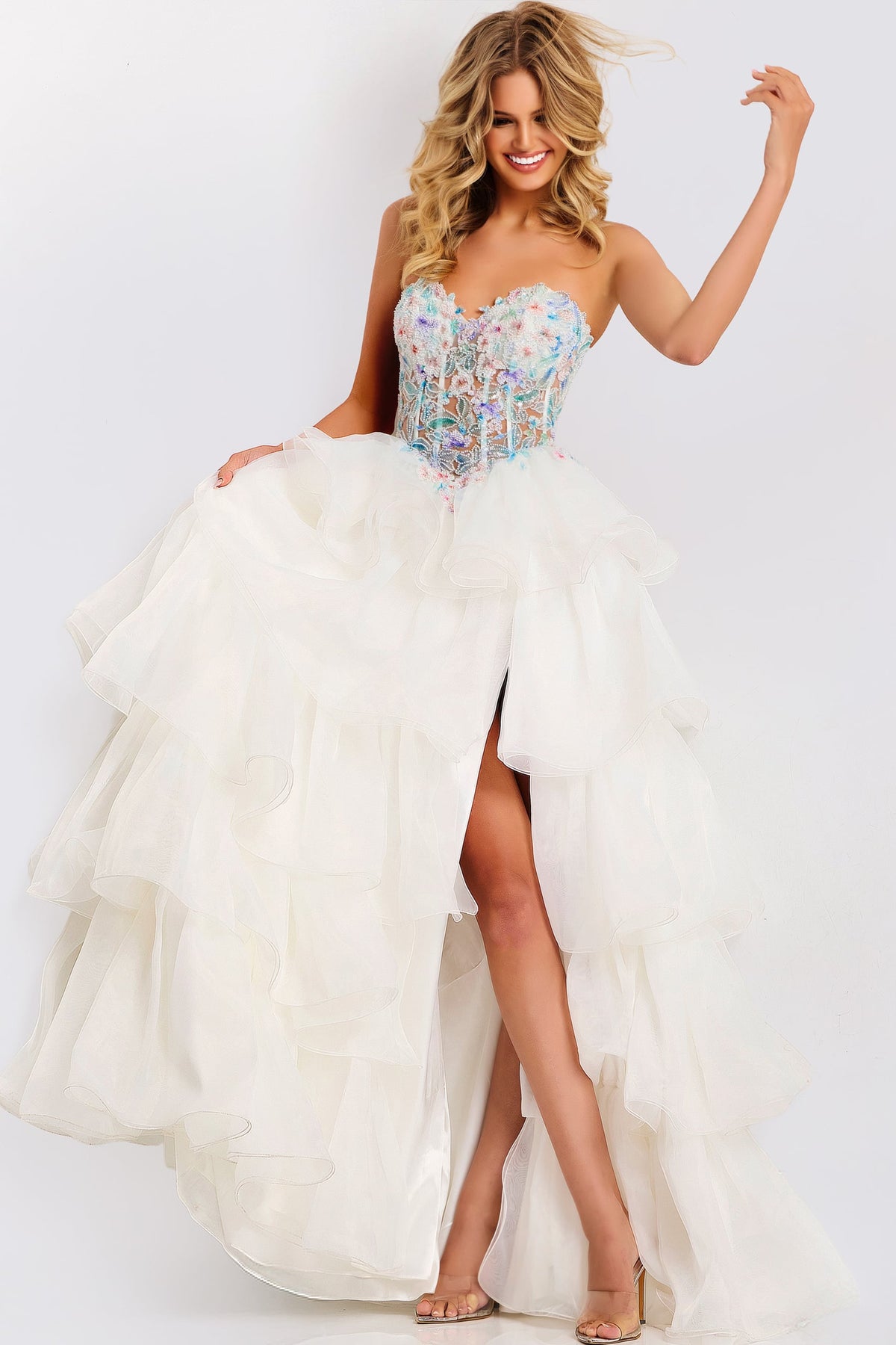 Jovani 48177 Off White Tulle High-Low Prom Dress