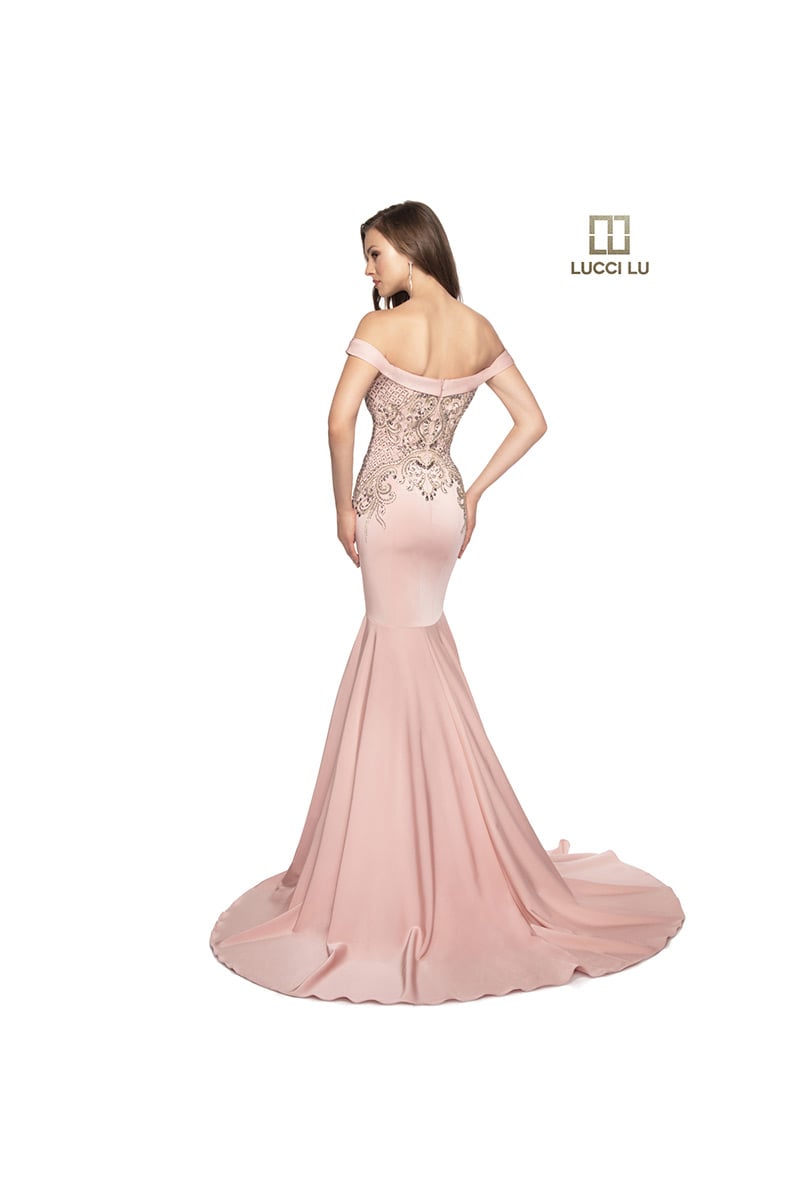 Lucci Lu 8266 Dusty Rose Crepe Prom Dress