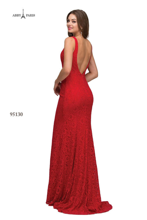 Abby Paris by Lucci Lu 95130 Red Lace Prom Dress