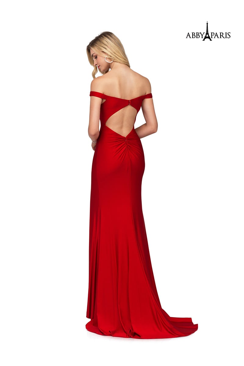 Abby Paris by Lucci Lu 981035 Red Stretch Knit Prom Dress