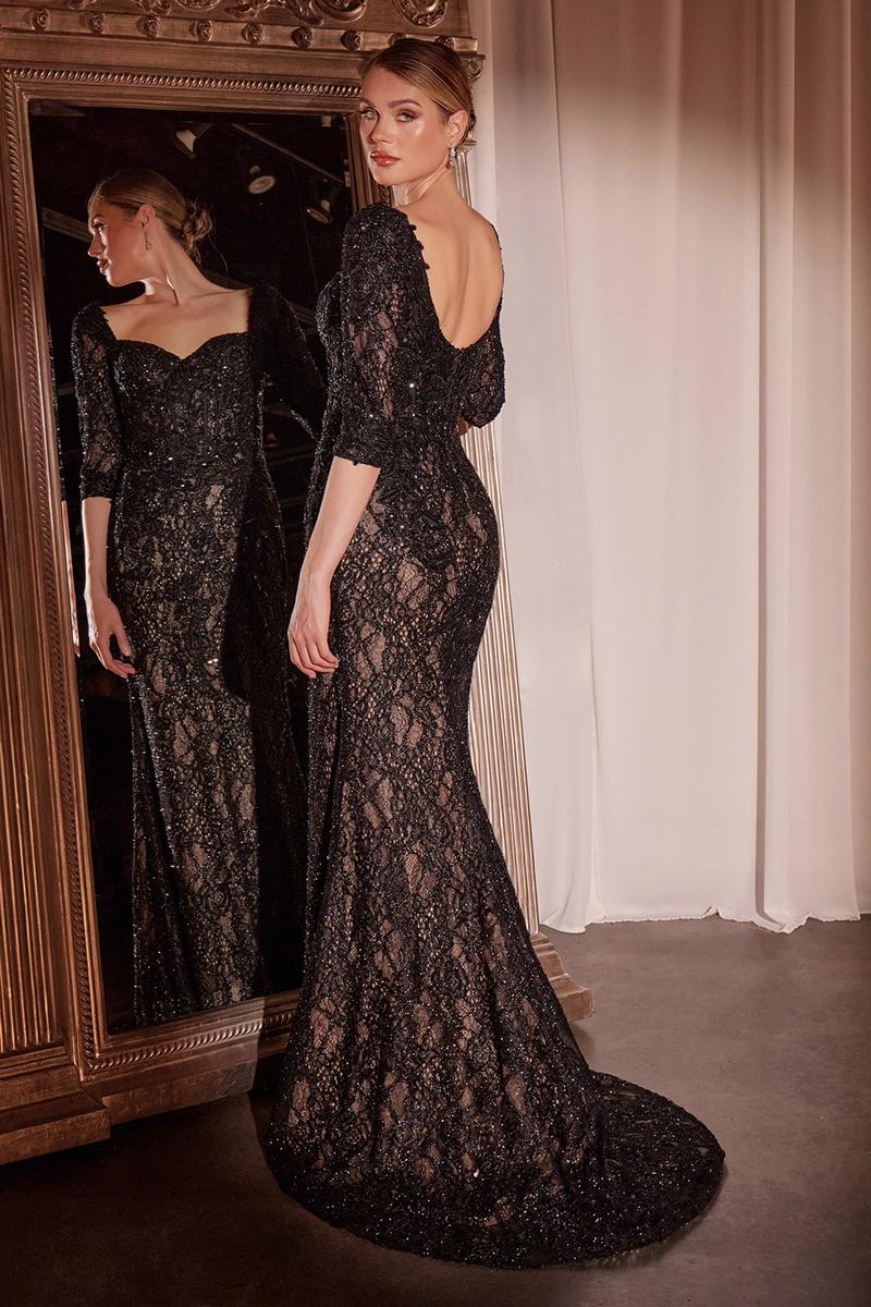Ladivine CD749 Black/Nude Graceful Queen Anne Neckline Evening Gown