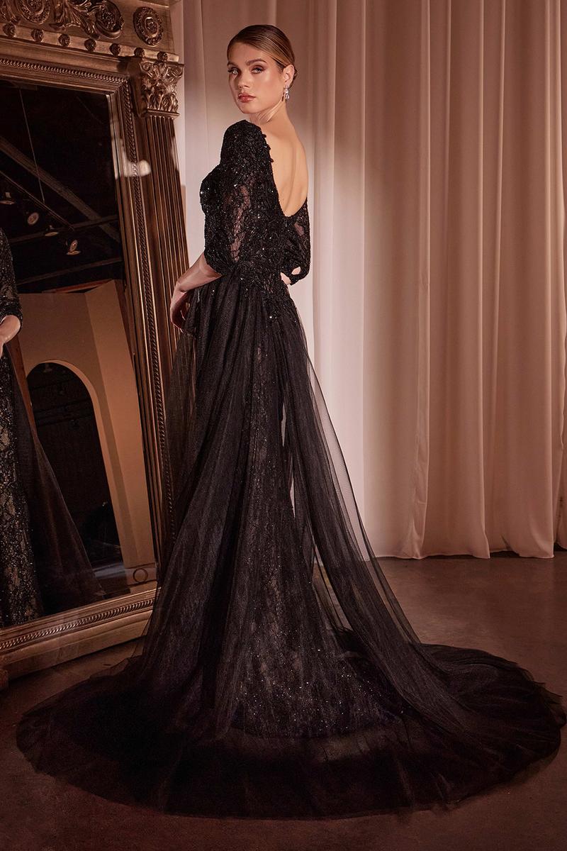 Ladivine CD749 Black/Nude Graceful Queen Anne Neckline Evening Gown