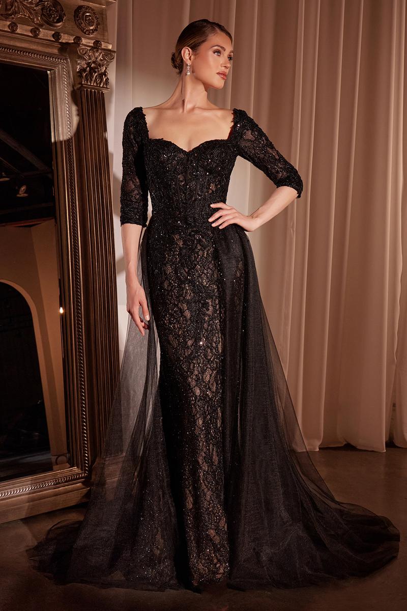 Ladivine CD749 Black/Nude Graceful Queen Anne Neckline Evening Gown