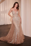 Ladivine CZ0028 Silver/Nude Pageant Dress