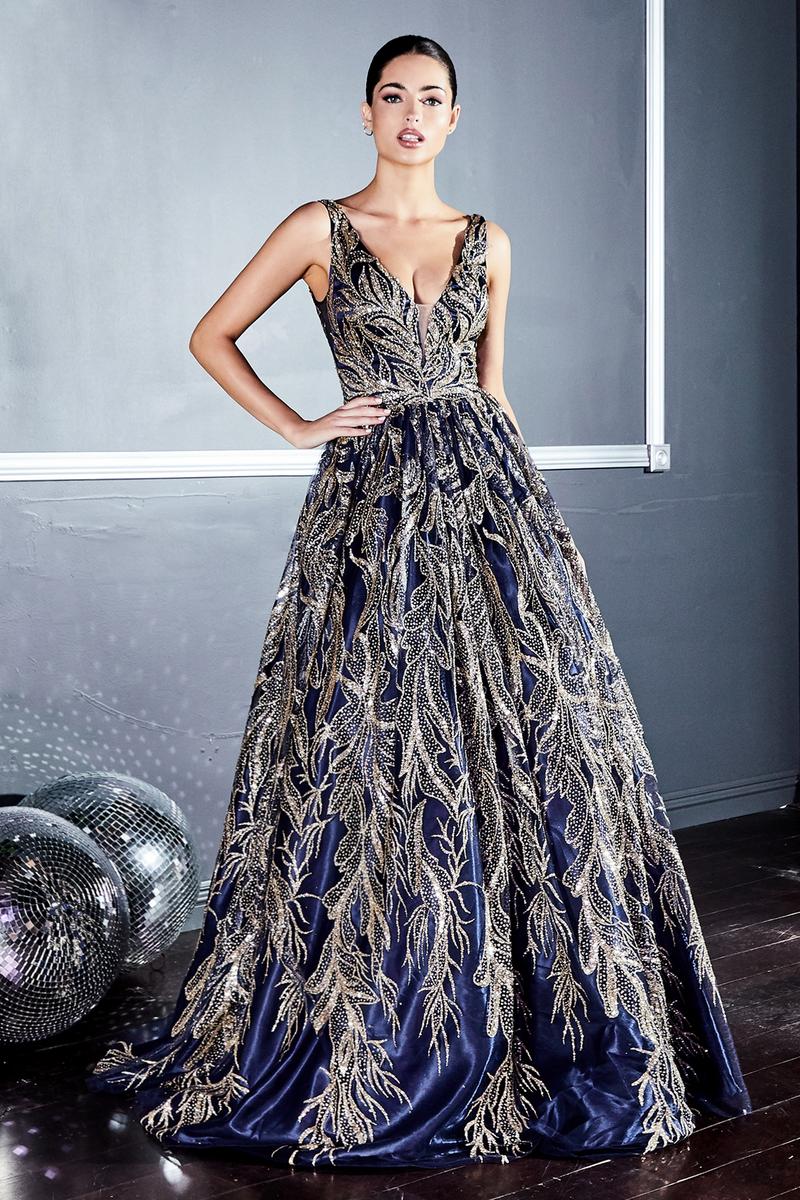 Ladivine J812 Gold/Navy Evening Gown
