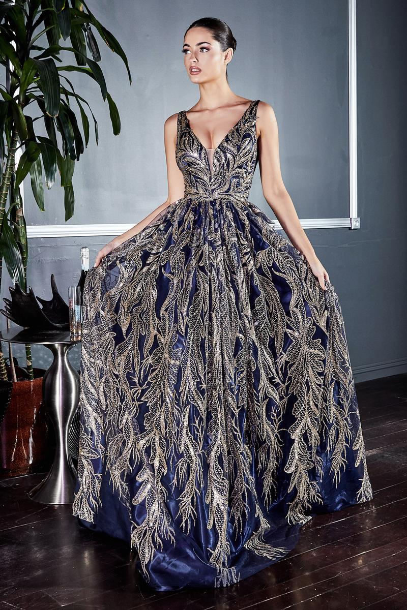 Ladivine J812 Gold/Navy Evening Gown