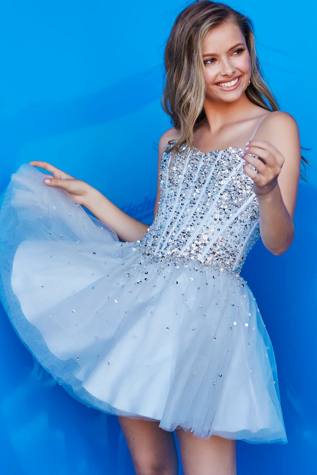 Jovani K59903 Ice Blue Corset Bodice Embellished Short Kids Kids Dress