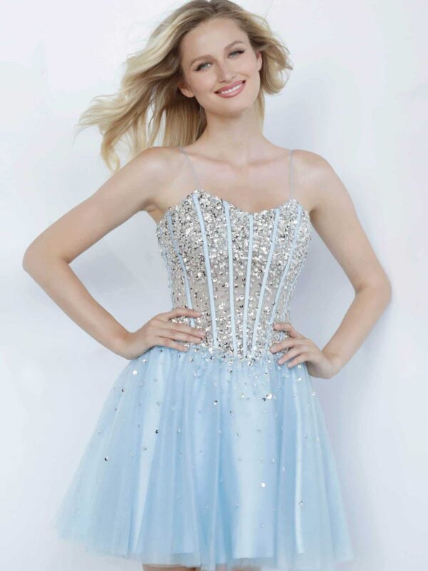 Jovani K59903 Ice Blue Corset Bodice Embellished Short Kids Kids Dress