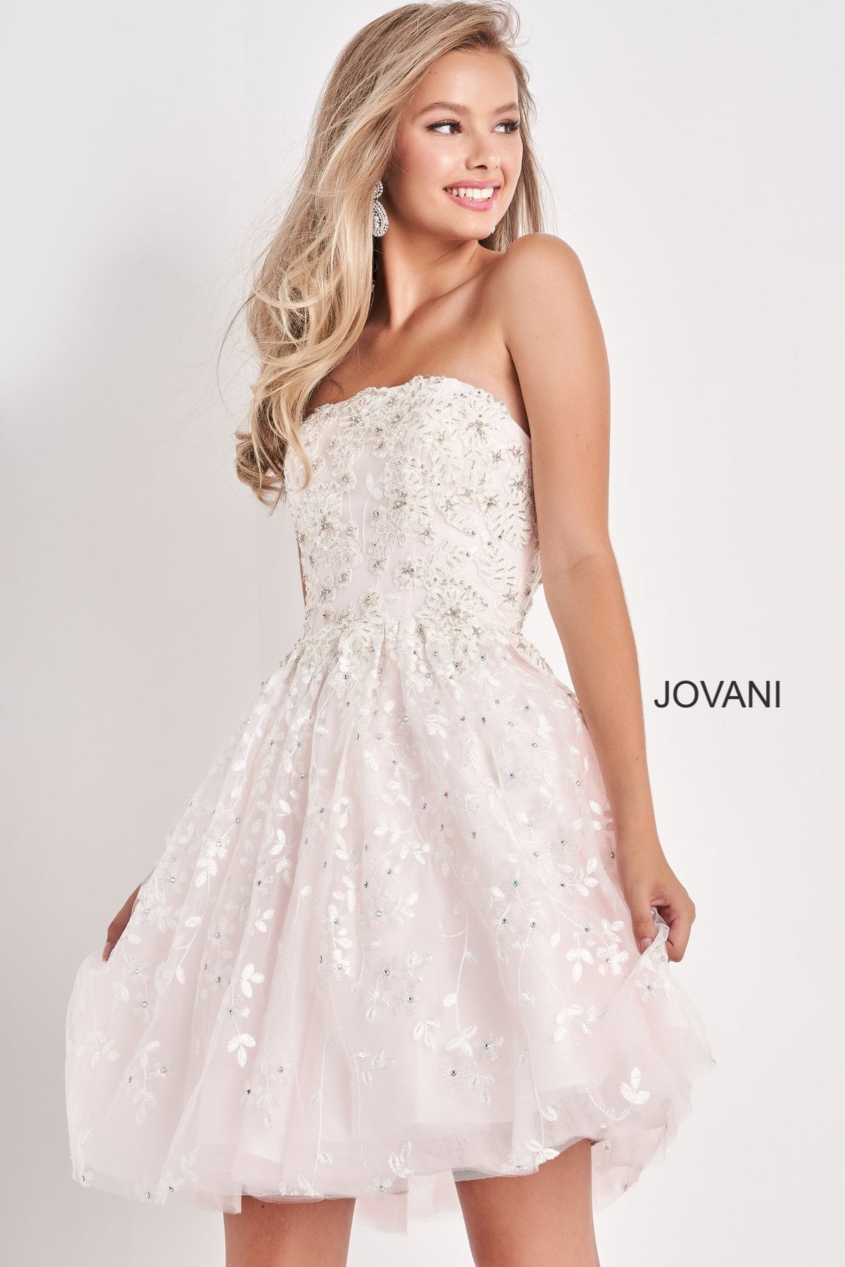 Jovani K68026 White/Pink Tulle Fit and Flare Kids Dress