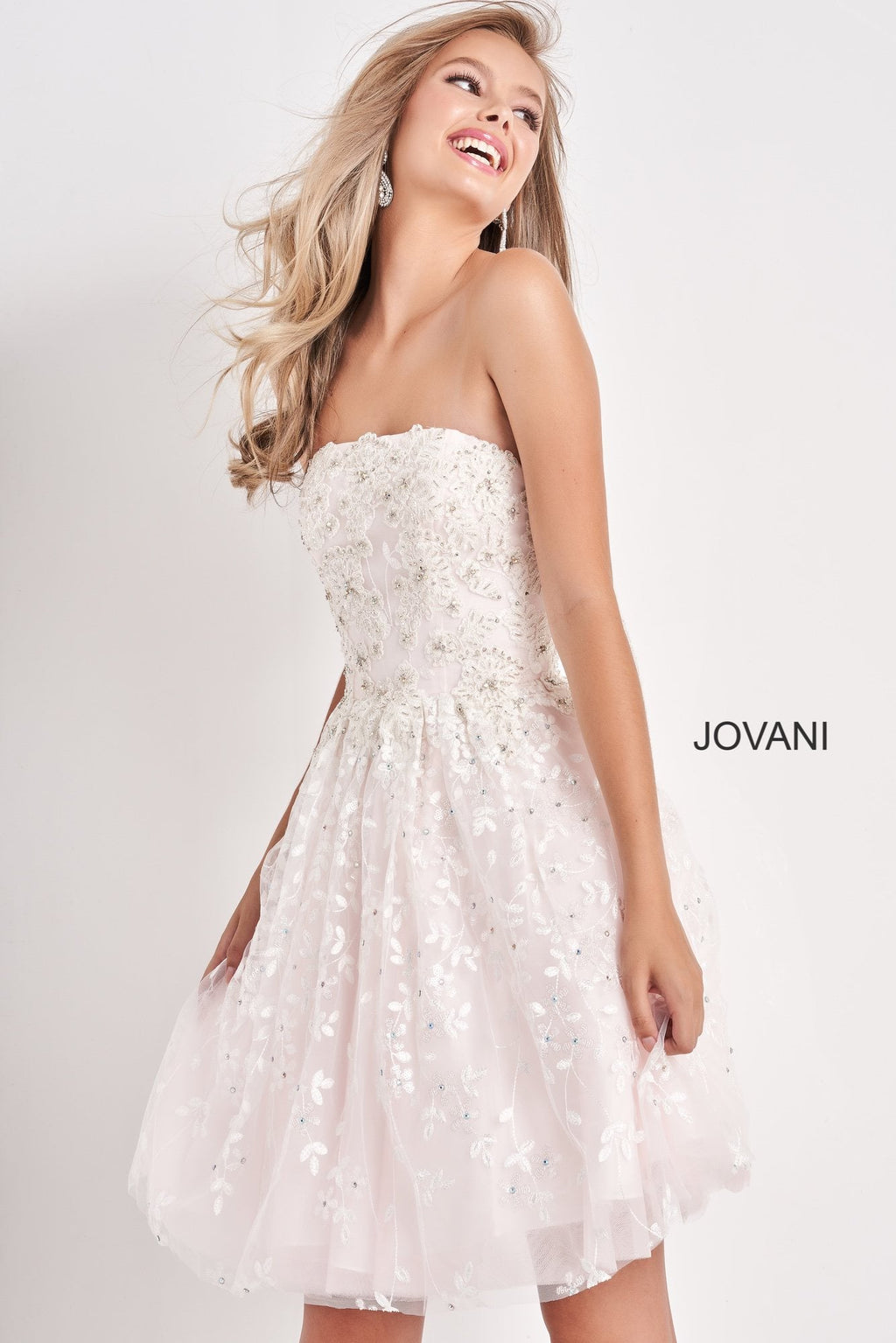 Jovani K68026 White/Pink Tulle Fit and Flare Kids Dress