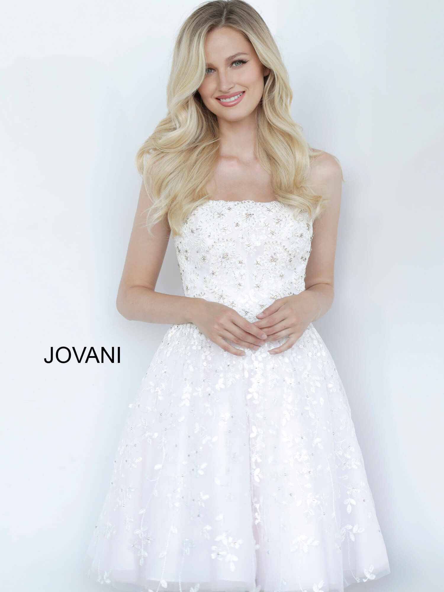 Jovani K68026 White/Pink Tulle Fit and Flare Kids Dress