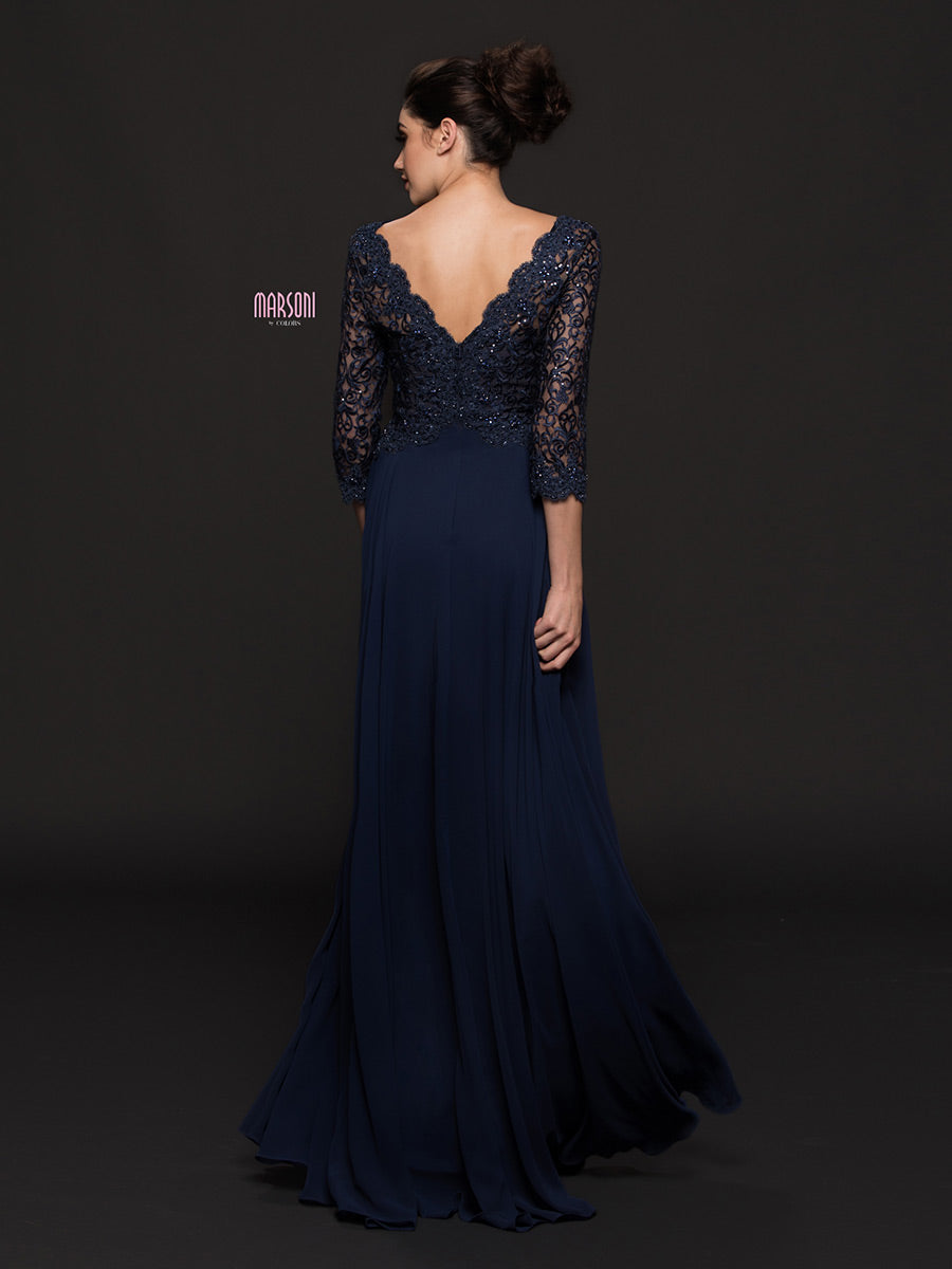 Marsoni by Colors M225 Navy Chiffon Mother of the Bride Dress