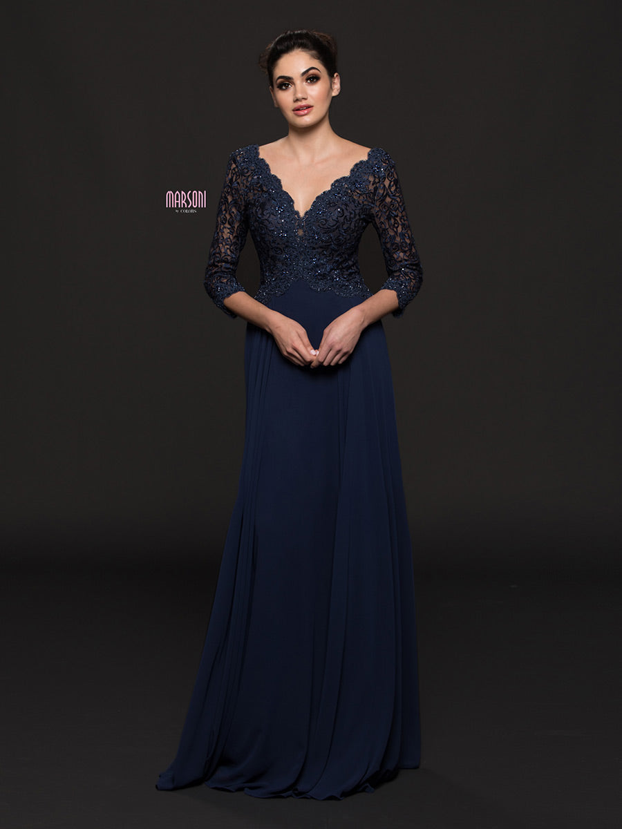 Marsoni by Colors M225 Navy Chiffon Mother of the Bride Dress