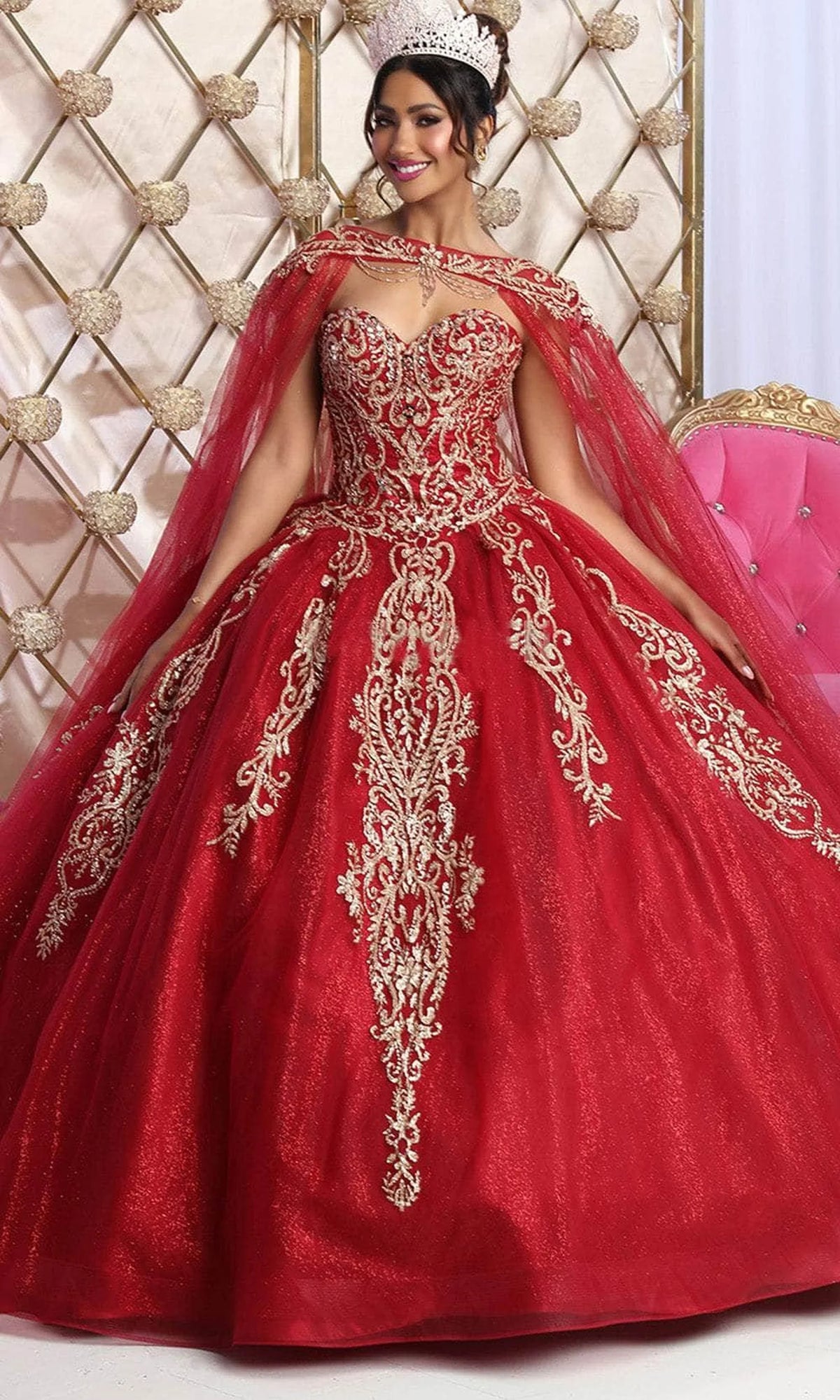 May Queen LK230 Red/Gold Quinceañera Dress