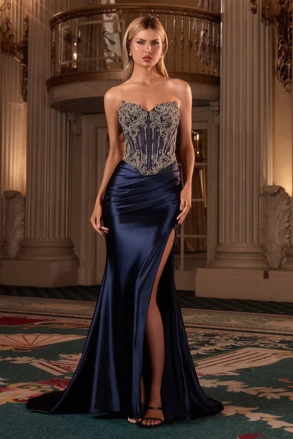 cd736-9509931 Strapless Long Corset Prom Dress: Ladivine CD736