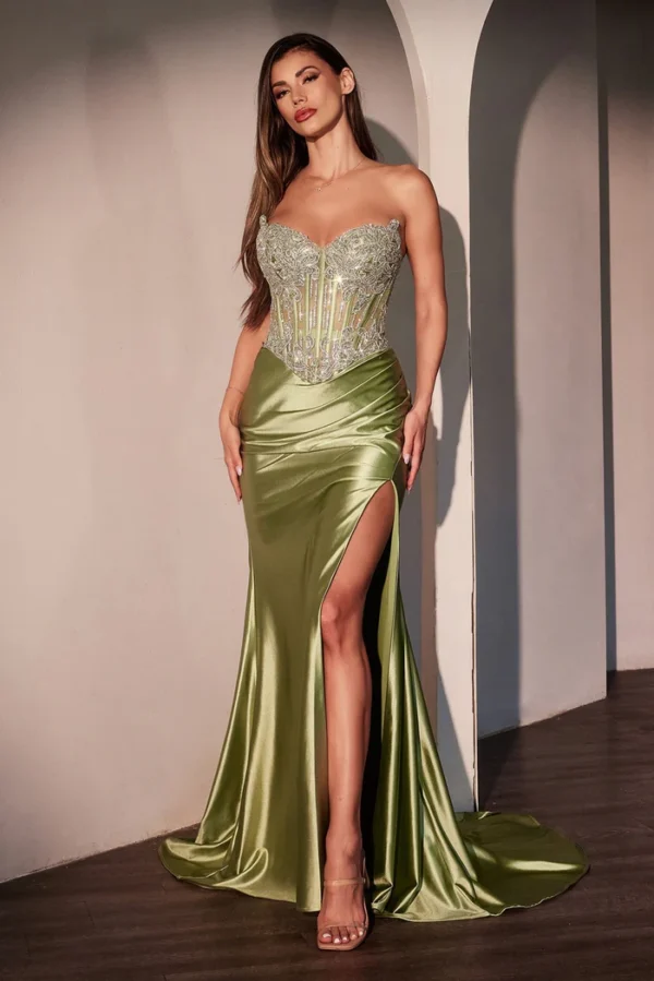 cd736-983279 Strapless Long Corset Prom Dress: Ladivine CD736