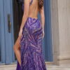 Sequin Plunge Neck High Slit Fitted Gown