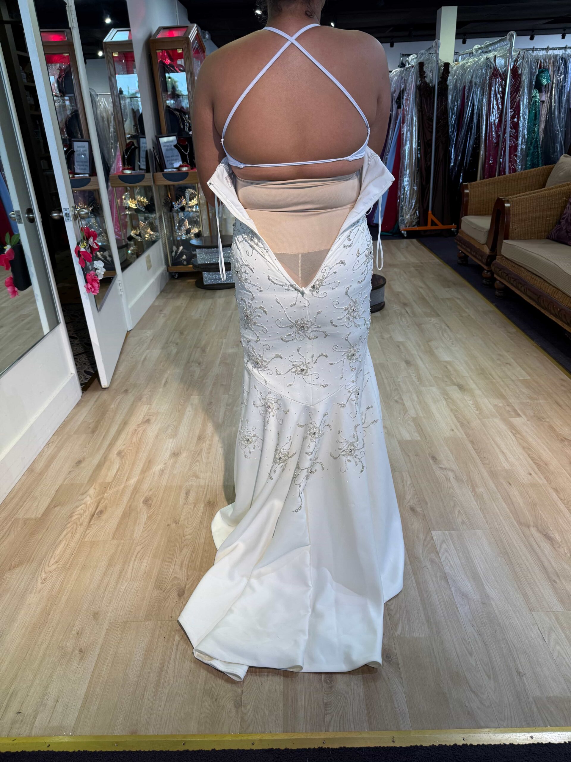 Bridal gown before bodice take-in