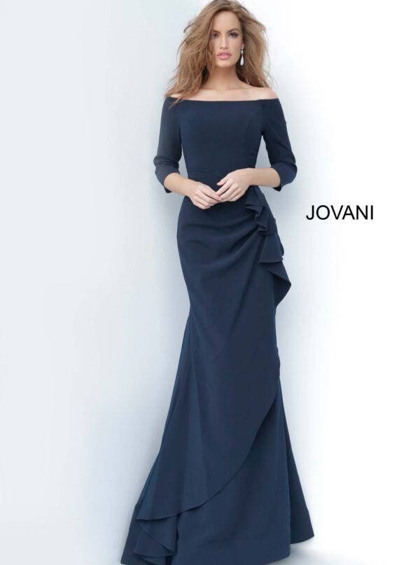 Jovani 00446 Light Blue Sheath Off the Shoulder Evening Dress