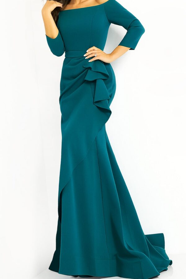 Jovani 00446 Light Blue Sheath Off the Shoulder Evening Dress