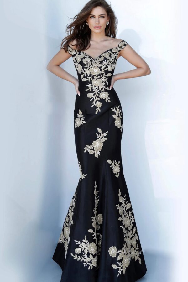 00635-black-mermaid.jpg Off the Shoulder Embellished Mother of the Bride Dress 00635