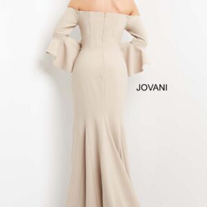 Jovani 07065 Cream Off the Shoulder Bell Sleeve Dress