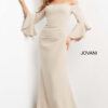 Jovani 07065 Cream Off the Shoulder Bell Sleeve Dress