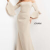 Jovani 07065 Cream Off the Shoulder Bell Sleeve Dress