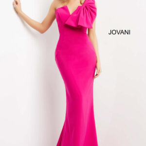 Jovani 07306 Fuchsia One Shoulder Form Fitting Evening Dress