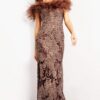 23030-brown.jpg Brown Lace Off the Shoulder Gown 23030