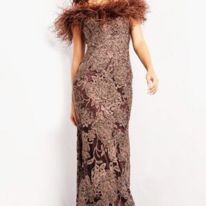 Brown Lace Off the Shoulder Gown 23030
