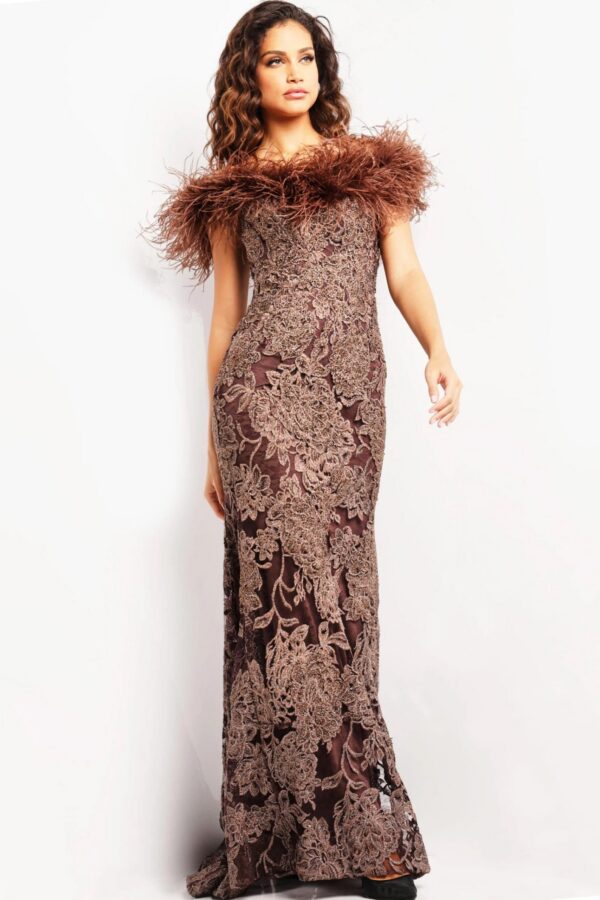 23030-brown-scaled-1.jpg Brown Lace Off the Shoulder Gown 23030