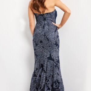 Navy Embellished Lace Strapless Gown 23031